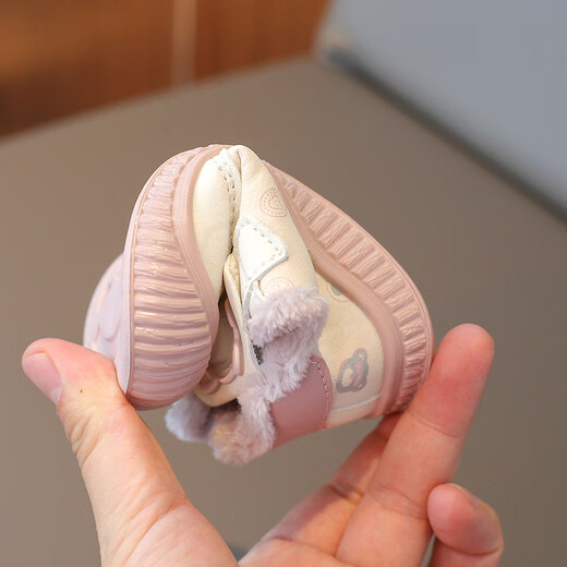 Terranis Yangma recommended baby toddler shoes for boys and girls in winter, velvet soft sole functional shoes, non-slip, flashing, thick and warm, pink 16_inner length 12cm