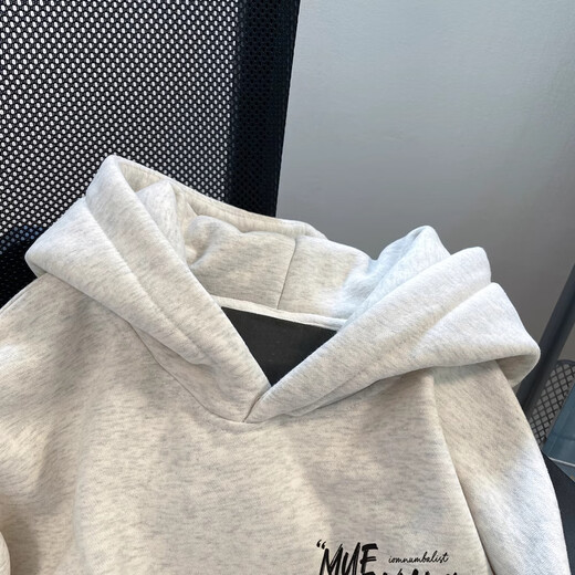 Cotton American heavyweight loose hooded sweatshirt for men in autumn and winter new oversize design letter jacket plus velvet white gray 3304 regular high quality XL 125-140Jin Jin equals 0.5 kg