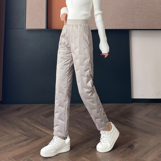 Fei Zhongfei 2025 winter new style goose down down pants for inner wear for women, not bulky, slimming, warm, high-waisted inner liner, middle-aged and elderly, khaki | 7101 XL 175/80A