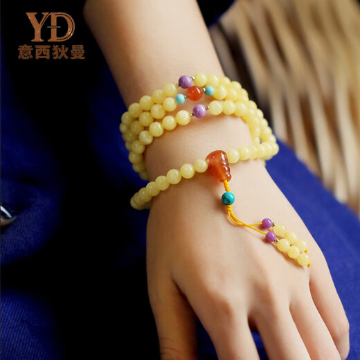 Italian white flower beeswax 108-piece bracelet for women, multi-circle beads bracelet, simple and light luxury gift, 5.5mm, 108 pieces (one item, one certificate)