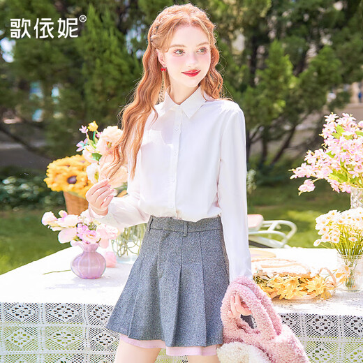 Ge Yini 2025 autumn and winter new shirt women's French white casual petty bourgeoisie style versatile bottoming shirt white shirt top white S