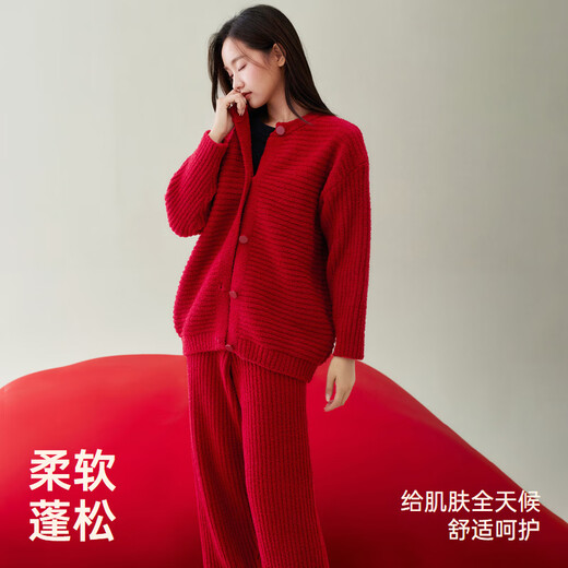 Anzhiban Super Warm Half Velvet Couple Pajamas Autumn and Winter Thickened Coral Velvet Winter Home Clothing for Men and Women Burgundy Female M