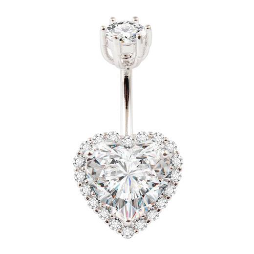 Yingtang navel nail S925 sterling silver thick rod hypoallergenic needle insensitive navel ring love zircon piercing women's personalized jewelry rod length 10mm