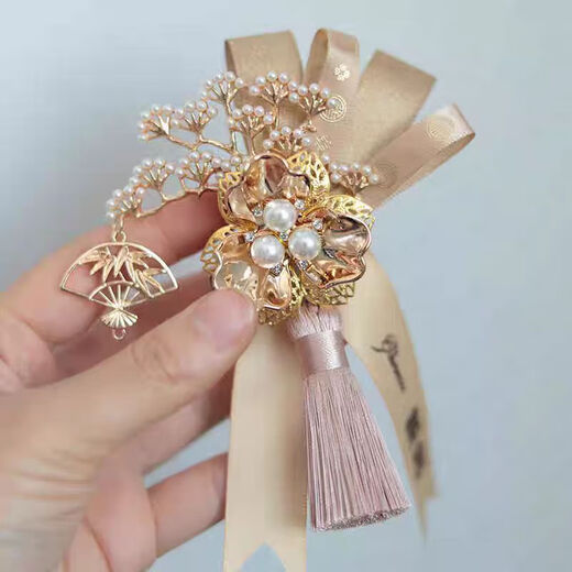 New Chinese style corsage for wedding, groom, bride, father and mother, full set of welcoming pines, groomsmen, bridesmaids, wedding magnetic brooch, auspicious wine red, 1 pair for bride and groom, gift box