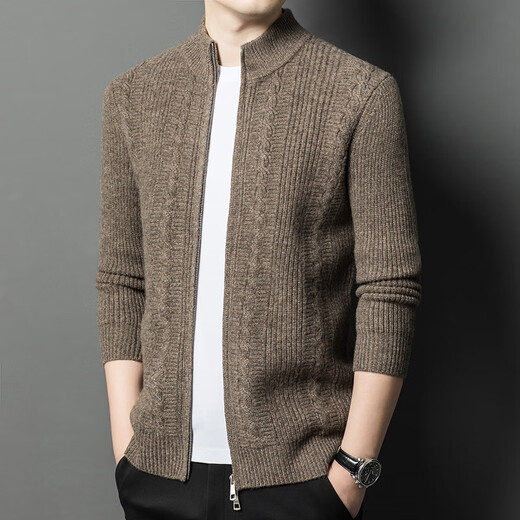 DVW international brand wool cardigan men's autumn and winter new style 700g thick pure wool jacquard zipper jacket high-end gray 3XL (185) suitable for 180-195Jin Jin equals 0.5 kg