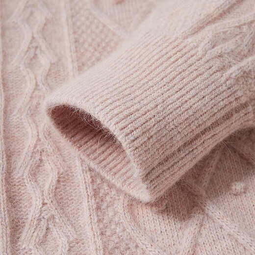 Teenie Weenie contains rabbit fur + wool bear girl retro cable knit sweater 25 autumn new sweater pink S
