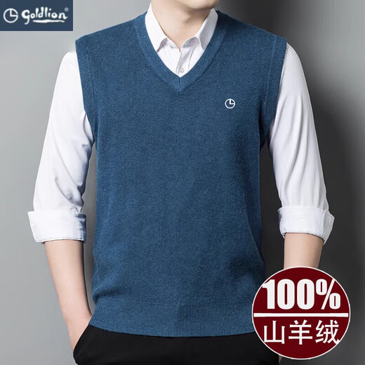 Goldlion Pure Cashmere Men's Thick Vest Autumn and Winter Sleeveless Vest Knitted V-Neck Wool Sweater (V-Neck Vest) Black L 170