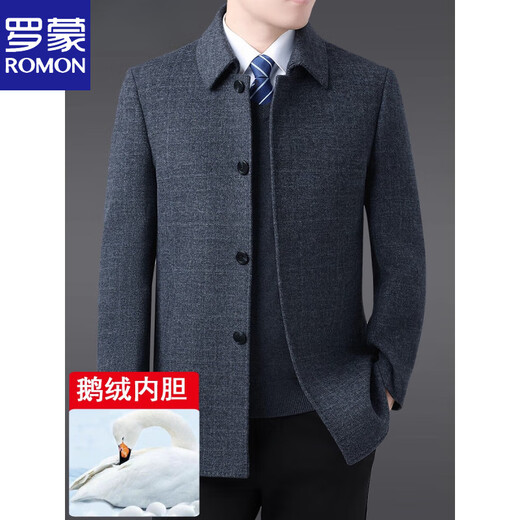 ROMON Abrigo de cachemira de doble cara para hombre de alta gama Abrigo de lana de lana gruesa de invierno de longitud media para papás de mediana edad y ancianos /19882962/-cuadros gris oscuro (forro de plumas de ganso) M 170