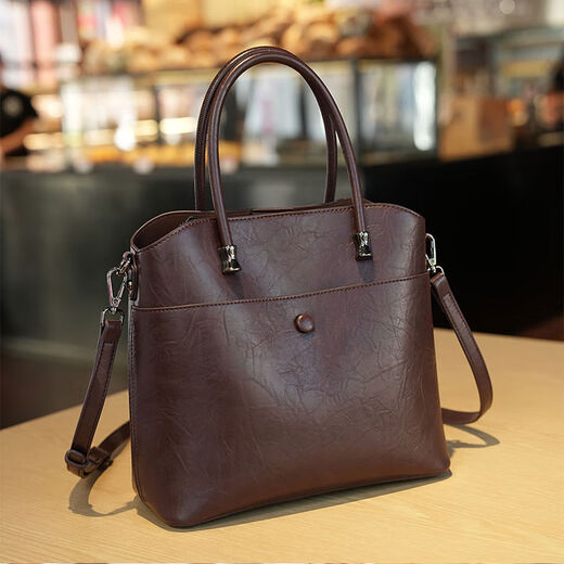 Brand bag for women 2025 new retro genuine leather bucket bag large capacity handbag commuter shoulder crossbody bag for women black