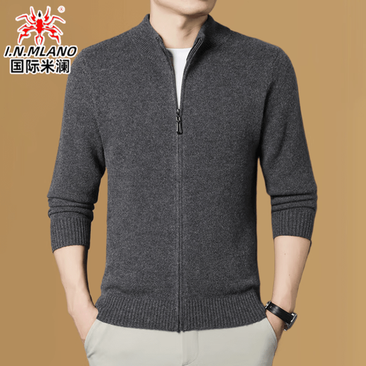 International Milan Men's 100 Pure Wool Cardigan Jacket 2025 Autumn and Winter New Middle-aged Casual Loose Wool Jacket Dad's Wear Mitu/Gift Box Thickened XL Recommended 130-155 Jin Jin equals 0.5 kg