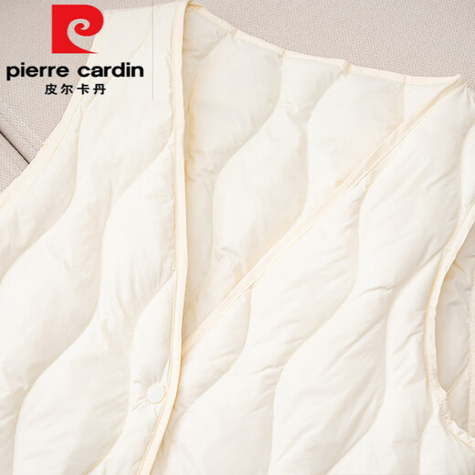 Pierre Cardin women's short down vest autumn and winter new slim fit thin warm inner vest with coat V-neck duck down liner milky white S
