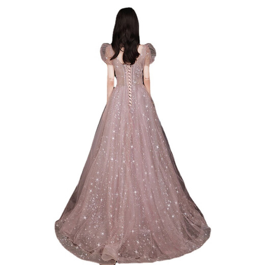 Fuling Art Exam Dress Female Music Student Bel Canto Elegant Banquet Elegant Evening Pink Hosting Performance Long Dress Fairy Pink Floor-length S