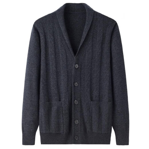 KING DEER middle-aged and elderly men's cashmere sweater solid color cardigan pocket large size dad knitted cardigan grandpa loose warm sweater navy blue XL 180 yards 145-165 Jin Jin equals 0.5 kg