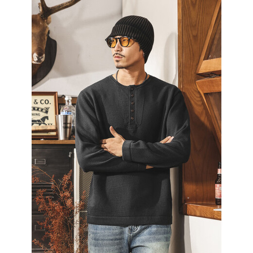 ISI Warm Autumn American Revival Old Money Henry Collar Sweater Men's Spring and Autumn New Style Knitted Sweater Top Loose Lazy Style Wool Blue Gray S _Suitable for 90-110Jin Jin equals 0.5 kg