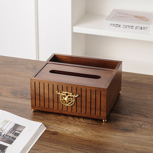 Black walnut tissue box living room coffee table remote control storage box light luxury solid wood new Chinese style household toilet paper box upgraded vertical striped tissue box