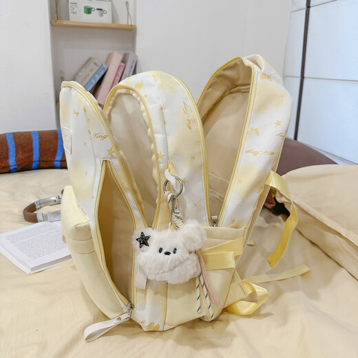 KATELUO school bag junior high school girls blue ins style high school students high appearance 2025 new female large capacity backpack shoulder bag blue with flying rabbit pendant