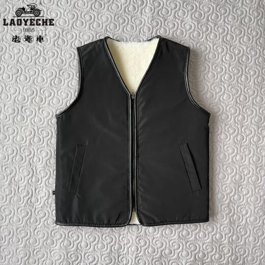 Classic car sheepskin vest men's warm vest wool autumn and winter coat fur one-piece vest middle-aged and elderly women thickened genuine leather Our shop black cover style (whole leather) M 100-110Jin Jin equals 0.5 kg