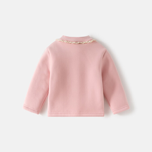 Banxidi velvet warm girls long-sleeved T-shirt winter clothing children's style velvet top baby girl heating bottoming shirt pink 90
