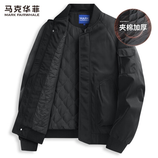 Mark Huafei simple quilted baseball collar jacket men's 2025 autumn and winter new trendy versatile pilot jacket 1050 black 001 M 170