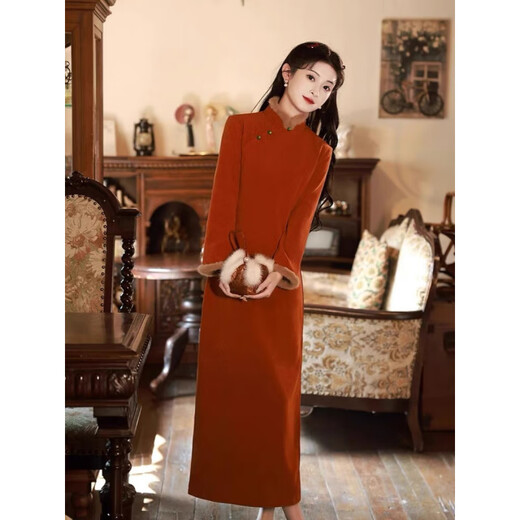 Chuangqi Pan Clothing 50% off cheongsam new Chinese style winter plus velvet thickening long winter style 2025 new women's long-sleeved toasting suit new Shishi Ruyi plus velvet thickening XL