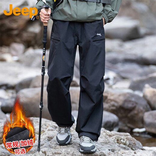 Jeep (JEEP) overalls men's autumn and winter casual pants paratrooper pants sports outdoor trousers men's pants black L