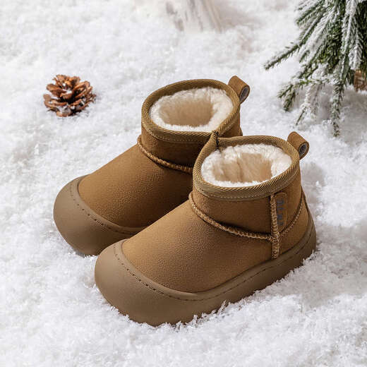BradMiller (BradMiller) baby boy snow boots winter cotton shoes children's velvet girls' thickened baby cotton boots toddler warm large cotton shoes 5920 brown velvet 15 inner length 15cm, size 23 suitable for feet about 14cm long