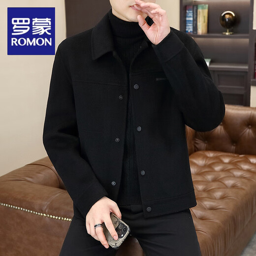 ROMON high-end lapel woolen coat men's short autumn and winter new Korean version slim double-sided woolen work jacket handsome coat coffee color M 170/48