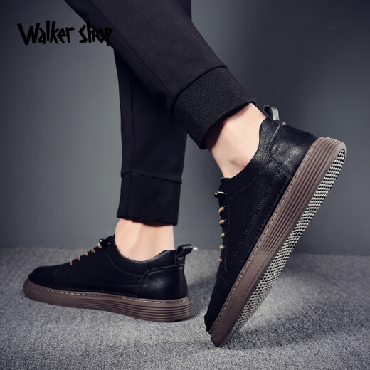 Walker Shop Slip-On Business Casual Shoes High Quality Cowhide New Trendy Breathable Casual Leather Shoes Soft Bottom Shoes Men Black Genuine Men's Shoes 40