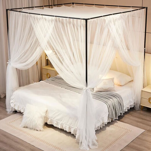 Yusenyi Mesh Mosquito Net Easy to Install Home Bedroom Encrypted 15m 18m Floor Bracket Milk Apricot Mosquito Net with White Paint Bracket 1 Point 55 Feet Bed