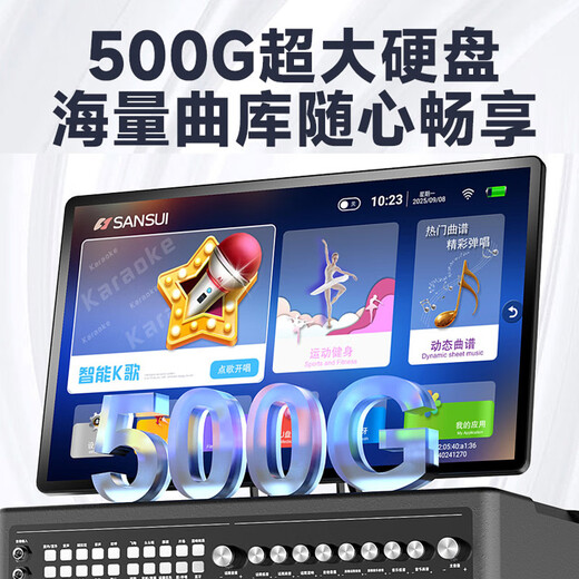 SANSUI portable trolley video speaker touch screen outdoor karaoke home ktv audio set all-in-one karaoke machine high volume karaoke 12 inches 15 inches PU139 subwoofer-500G+3-year membership+21-inch screen