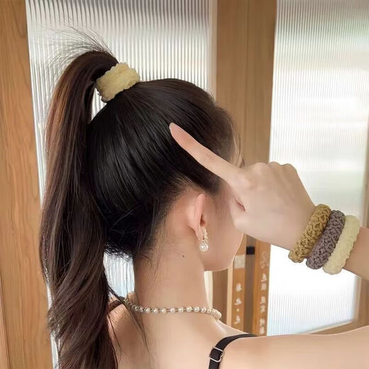 Korean version of popcorn hair tie, upgraded version, widened and thickened, women's high elasticity, durable, fashionable ponytail without damaging hair accessories, headband, black + coffee color, 20 pieces/bag