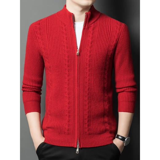 DVW international brand wool cardigan men's autumn and winter new style 700g thick pure wool jacquard zipper jacket high-end gray 3XL (185) suitable for 180-195Jin Jin equals 0.5 kg