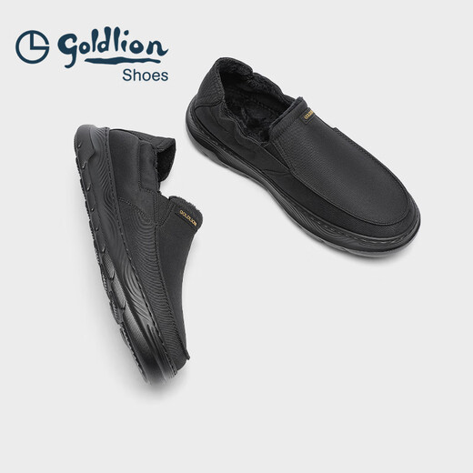 Goldlion men's shoes 25 new winter style plus velvet, warm, fashionable and comfortable slip-on casual shoes G553510123AAL black 41