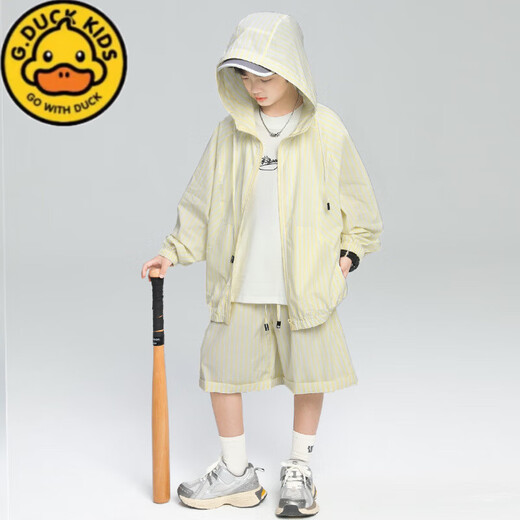 G.DUCKKIDS Boys Summer Wear Simple Western Style Sun Protection Clothing Set 2025 New Medium and Large Children Thin Style Children Fashionable Handsome Sports Blue 150 cm