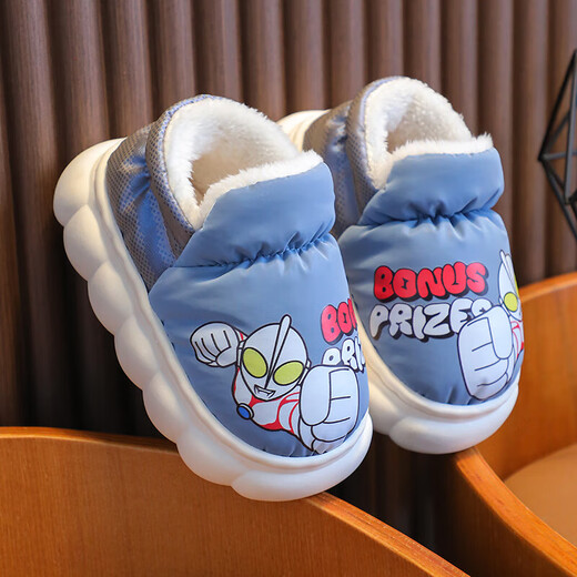 Authentic Ultraman Winter Children's Cotton Shoes Cartoon Boys and Girls Indoor and Outdoor Warm Waterproof Baby Bag Heel Cotton Shoes Upgraded Version Sapphire Blue 12 28/29 Foot Length 17.5CM 4-5 Years Old