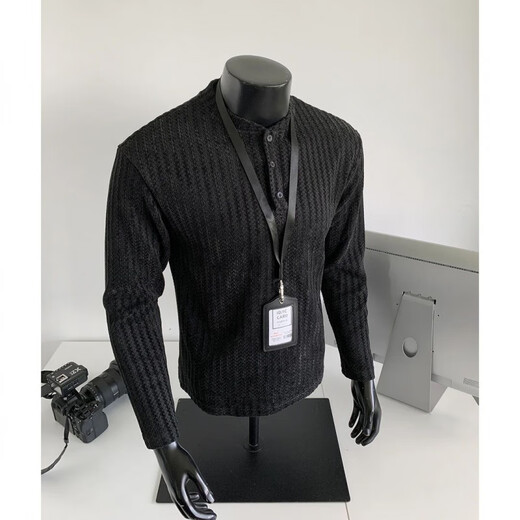 Herringbone Henley Collar Sweatshirt Men's Autumn Trendy Long-Sleeved Bottoming Shirt American Heavyweight Relaxed Hooded Jacket White M