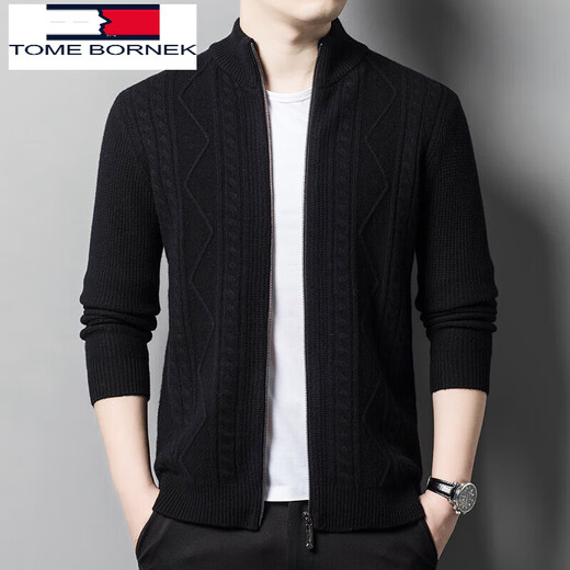 TOME BORNEK Tommy Tommy men's cardigan autumn and winter new knitted stand-up cardigan fashion casual jacket middle-aged men solid gray 165/48/M