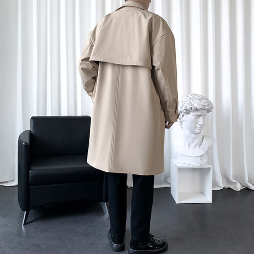 ROMON windbreaker men's autumn and winter mid-length fake two-piece double-collar casual coat men's youth coat men's black 3XL