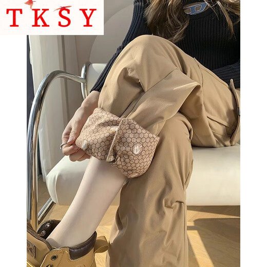 TKSY American workwear down pants for women's outer wear in winter 2026 new cold-proof thickened wide-leg straight-leg warm cotton pants Khaki XL