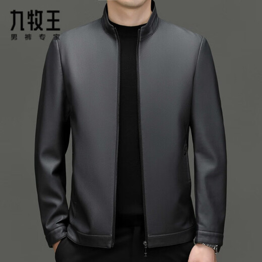 Jiumuwang Genuine Leather Jacket Men's Middle-aged Dad Sheepskin Jacket Autumn Casual Men's Short Stand Collar Leather Jacket 8117 Gray Single Leather M 170/48