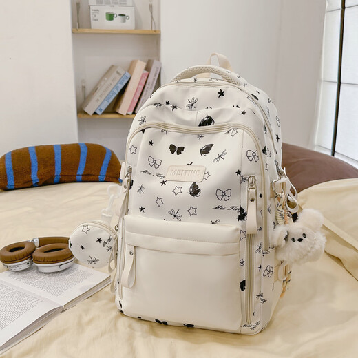 KATELUO school bag junior high school girls blue ins style high school students high appearance 2025 new female large capacity backpack shoulder bag blue with flying rabbit pendant