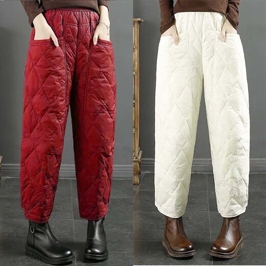 Jibai elderly down cotton pants women's outer wear loose plus fat plus size 2025 winter new thickened warm casual pants brown high quality quilted, card code size up one size XL recommended 115-130Jin Jin is equal to 0.5 kg