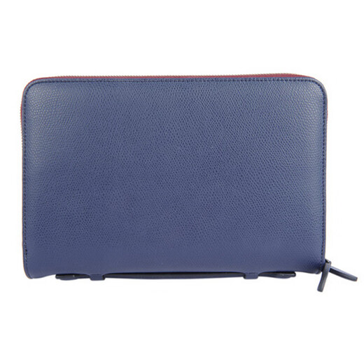 Armani (ARMANI) zippered double-layer long calfskin wallet for men and women, blue, blue