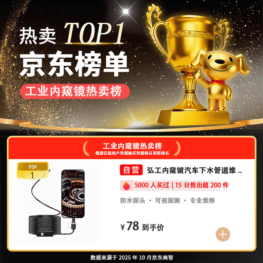 Honggong Endoscope Car Sewer Pipe Repair HD Camera Industrial Waterproof Probe 5 Meter Hard Wire Three-in-One