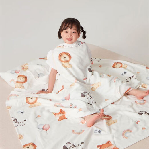 Class A cotton gauze belly protection anti-kick sleeping bag baby nap blanket baby summer quilt pure cotton anti-kick quilt Mengqu Zoo 120*150 4 layers of gauze