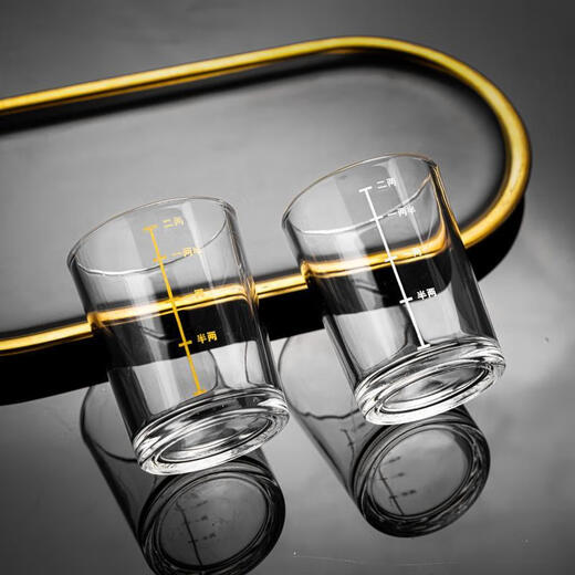 Meikejie 10-pack, two-liang scaled white wine glass set, household 2-liang liquor glass, glass wine set 100ml thickened, gold-scaled two-liang cup, ten-pack