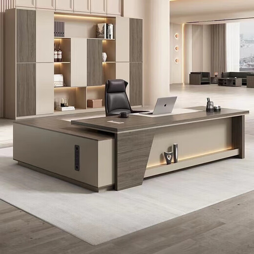 Boss desk simple modern office desk and chair combination executive desk supervisor desk manager desk president desk office furniture gray track + khaki 1.8 meters + boss chair + 2.4 meters filing cabinet