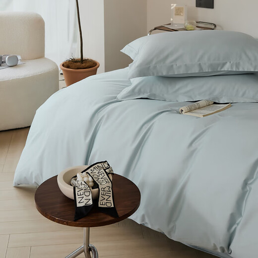 Atour hotel style long-staple cotton color-blocked four-piece set 100 cotton sheets, fitted sheets, quilt covers, home dormitory bedding, baby blue, fitted sheets, 1.5m four-piece set