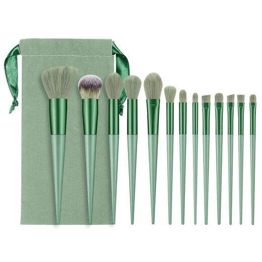 Makeup brush set, 13 pieces, Four Seasons Green soft-bristled powder brush, high-gloss blush brush, eye shadow brush, beauty tools, 13 pieces, coffee color