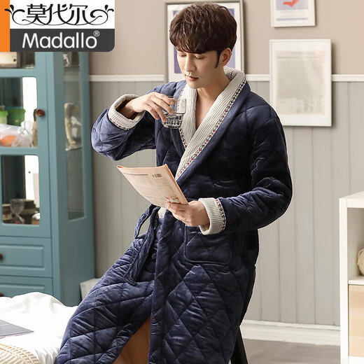 莫代尔冬季珊瑚绒夹棉男士睡袍男中年三层加厚加绒保暖超厚长款大码浴袍 SY9848 XL 适合135-155斤穿